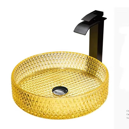 Yellow Diamond Cut Glass Sink