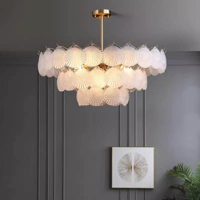 French Artistic Glass Shell Chandelier