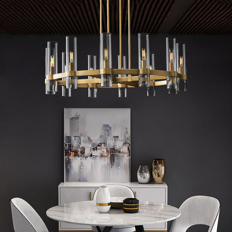 Large Industrial Round Glass Chandelier
