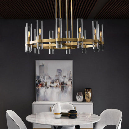 Large Industrial Round Glass Chandelier
