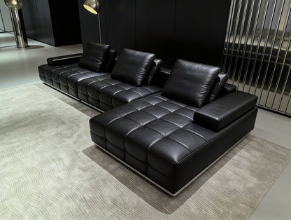 Black Modular Leather Sectional Sofa