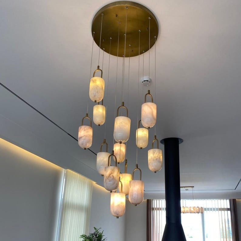 Handcrafted Alabaster Pendant Light with Brass
