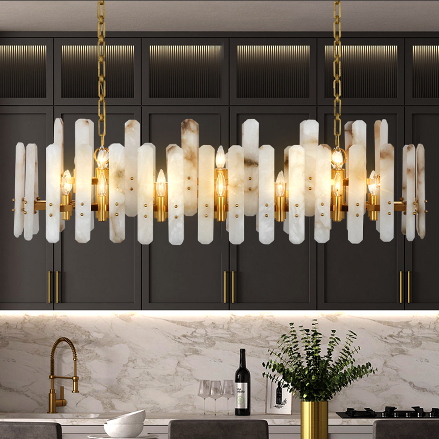 Alabaster Chandelier for High Ceiling