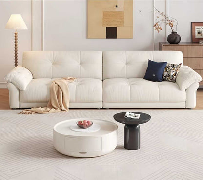 Cream Tufted 4-Seater Sofa with Ottoman