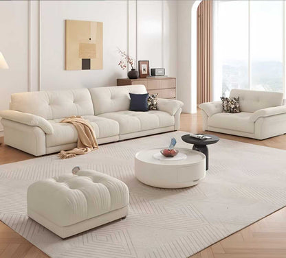 Cream Tufted 4-Seater Sofa with Ottoman
