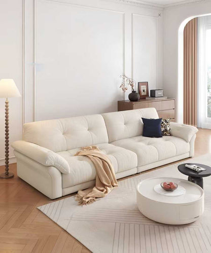 Cream Tufted 4-Seater Sofa with Ottoman