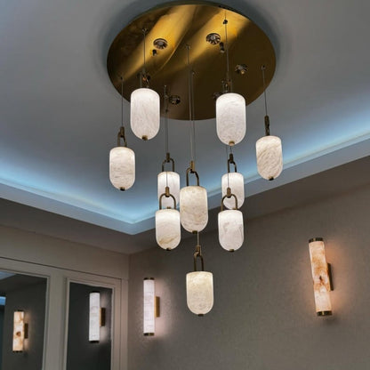 Handcrafted Alabaster Pendant Light with Brass