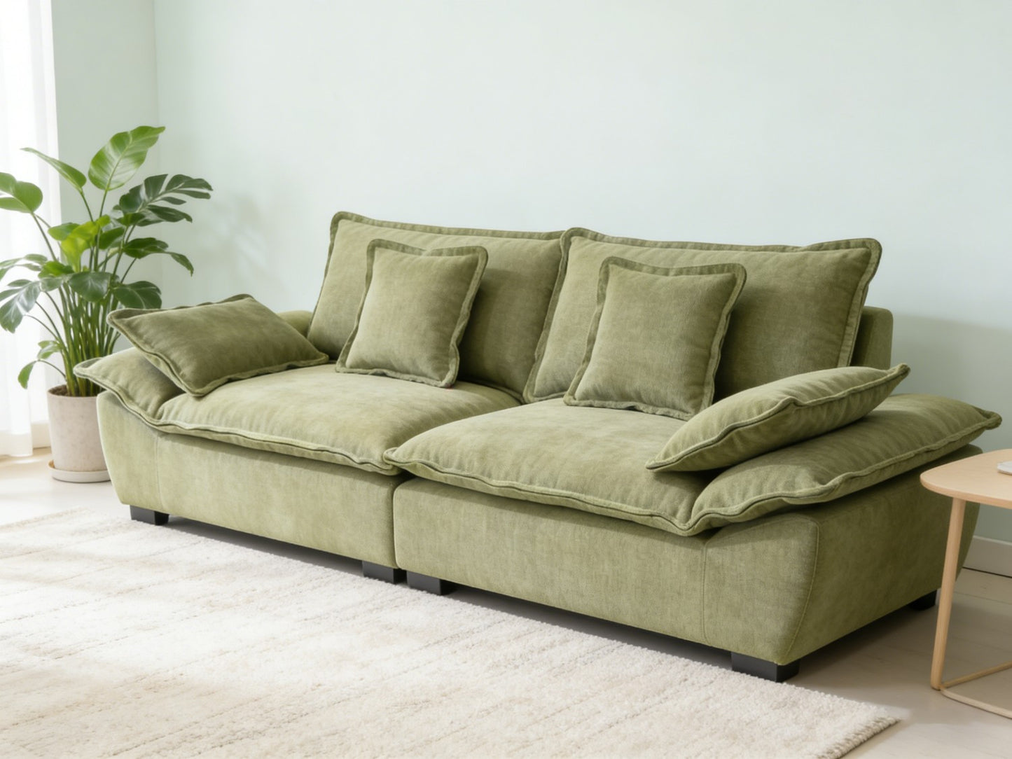 Olive Green Cloud Fabric Sofa