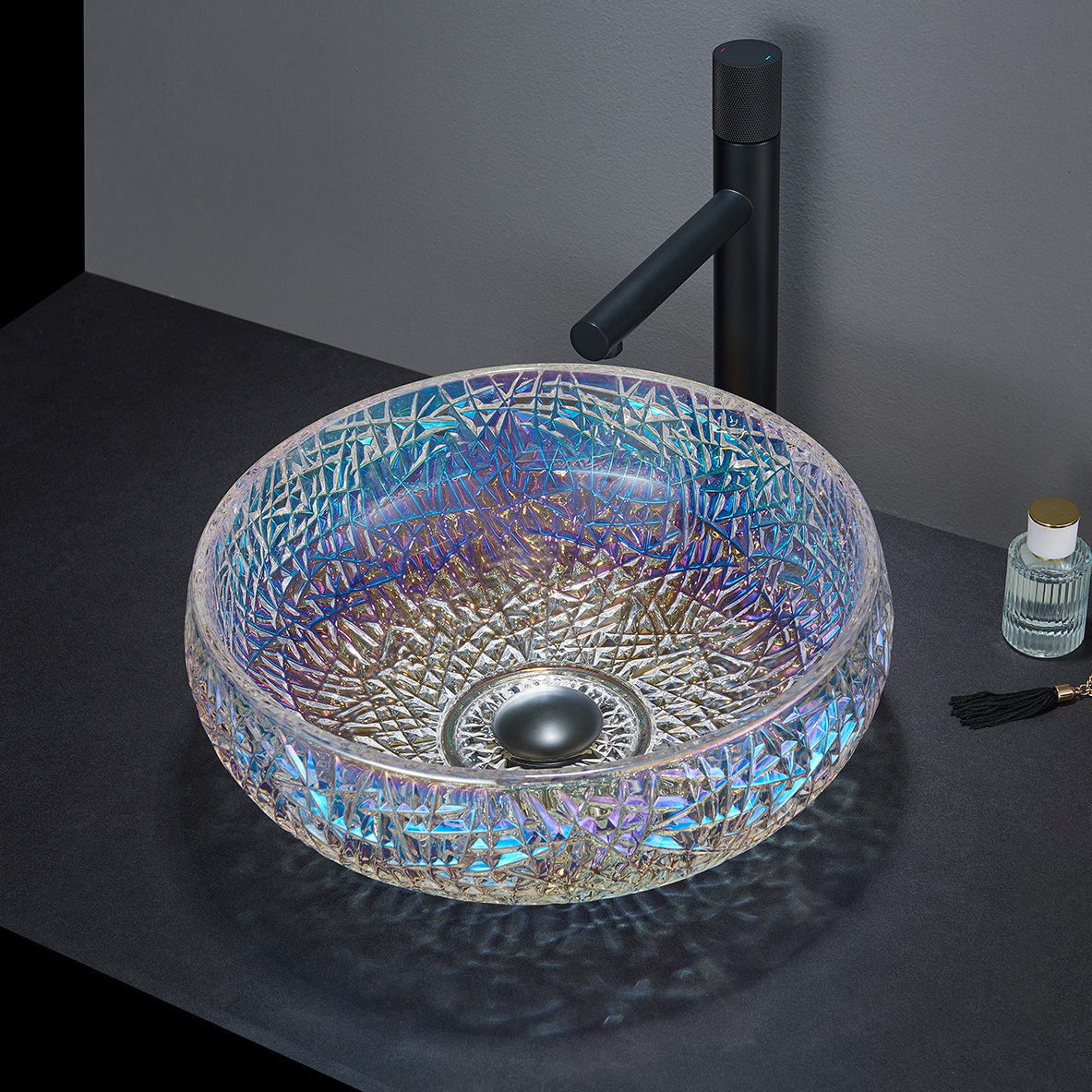 Iridescent Crystal Cut Glass Sink