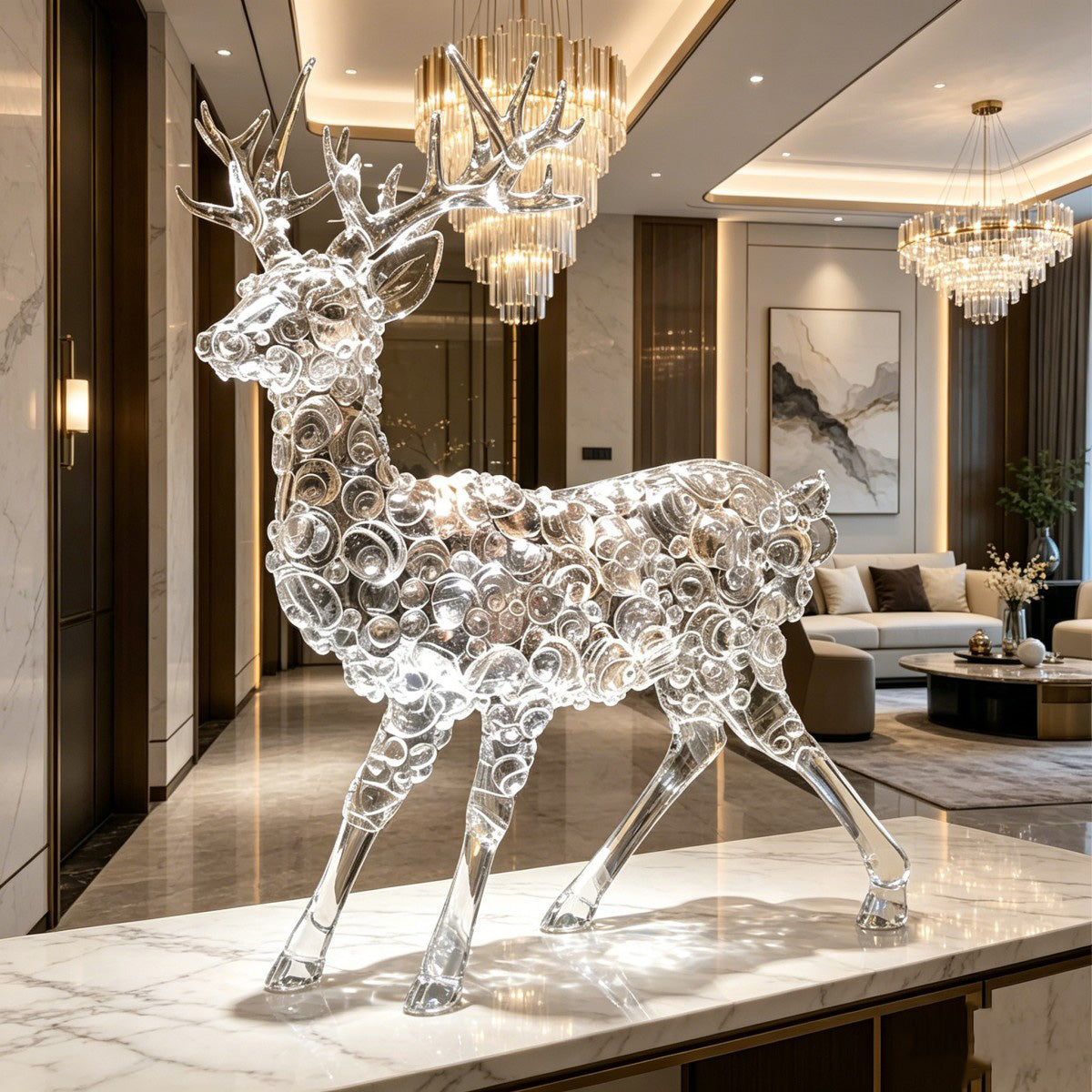 Ice Texture Deer Sculpture