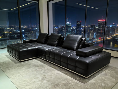 Black Modular Leather Sectional Sofa