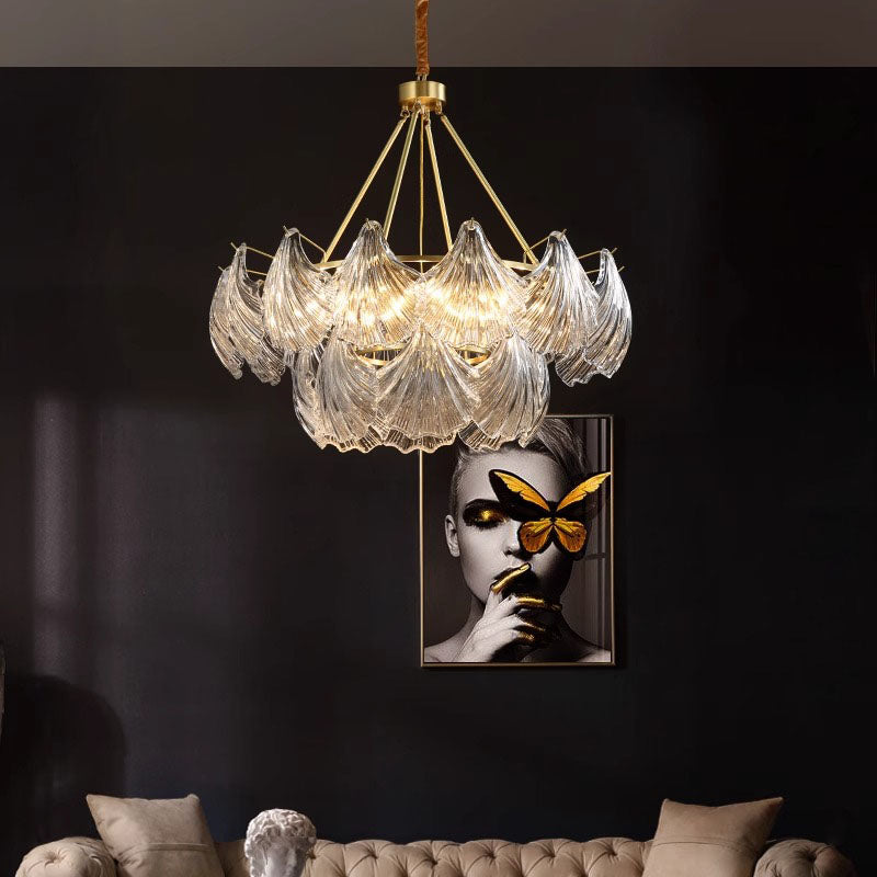 Living Room Copper Glass Shell Chandelier