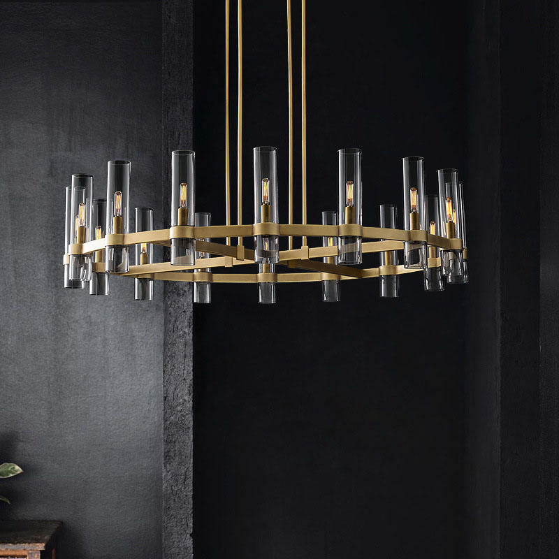 Large Industrial Round Glass Chandelier