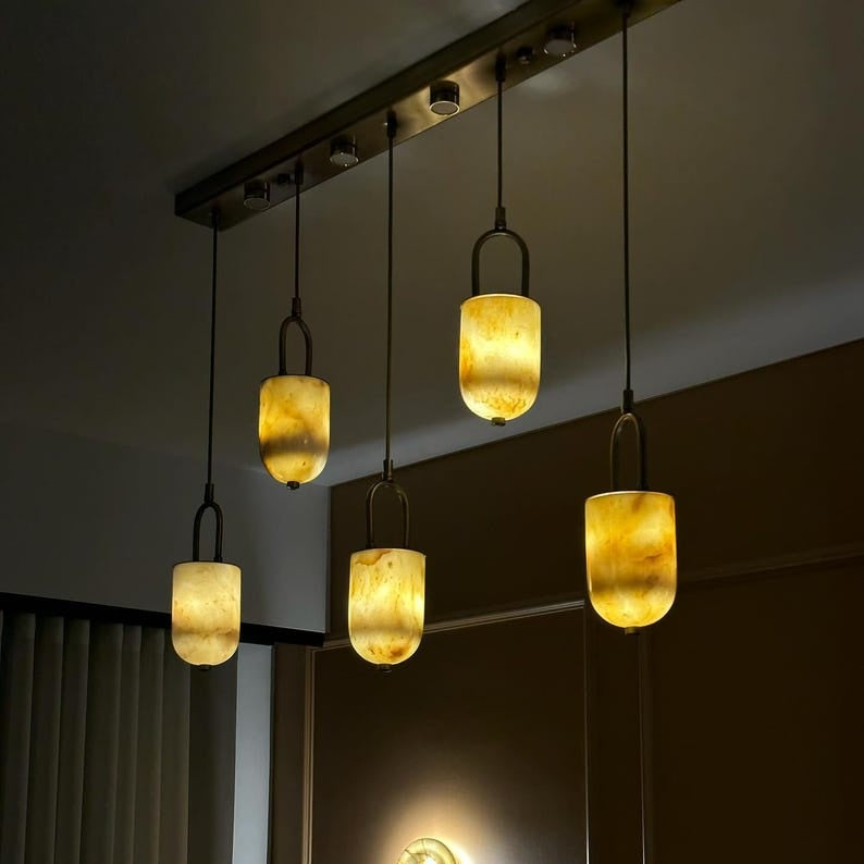 Handcrafted Alabaster Pendant Light with Brass