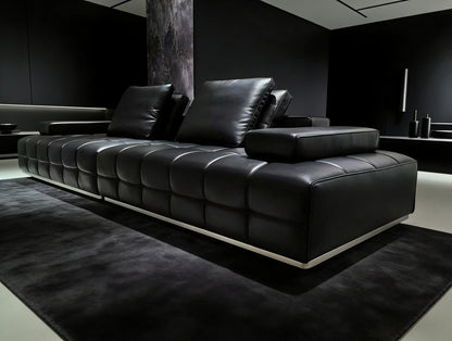 Black Modular Leather Sectional Sofa
