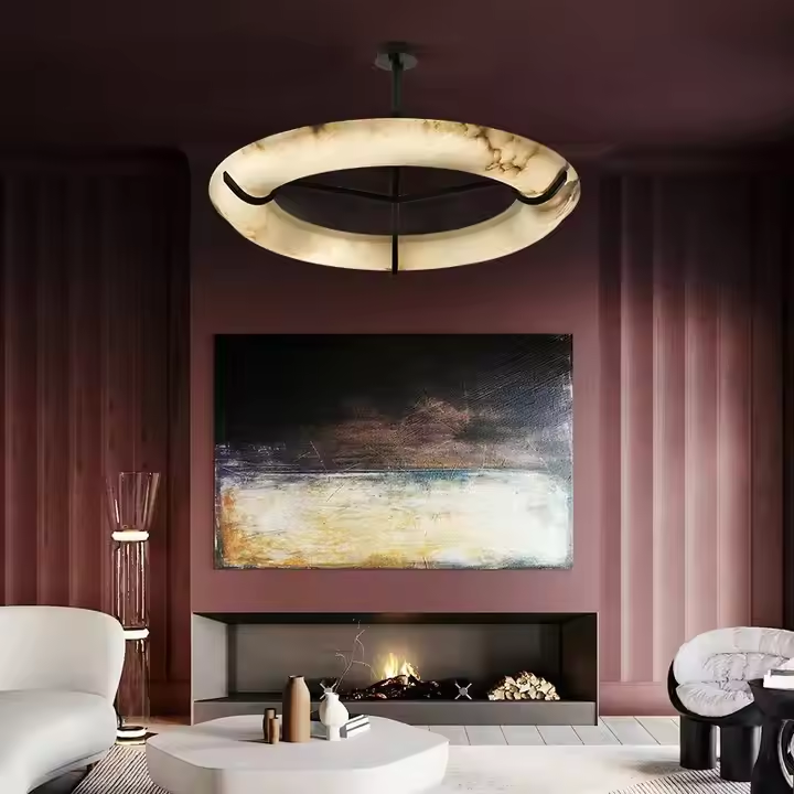 Round Alabaster Chandelier for Kitchen Island