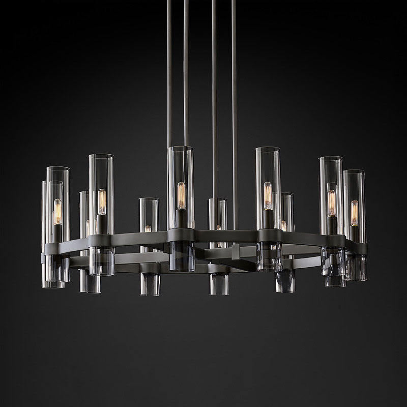 Large Industrial Round Glass Chandelier
