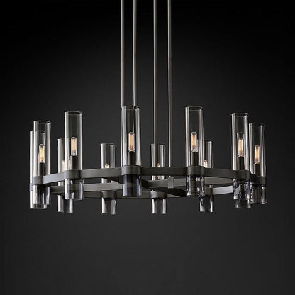 Large Industrial Round Glass Chandelier