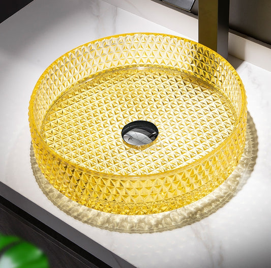 Yellow Diamond Cut Glass Sink