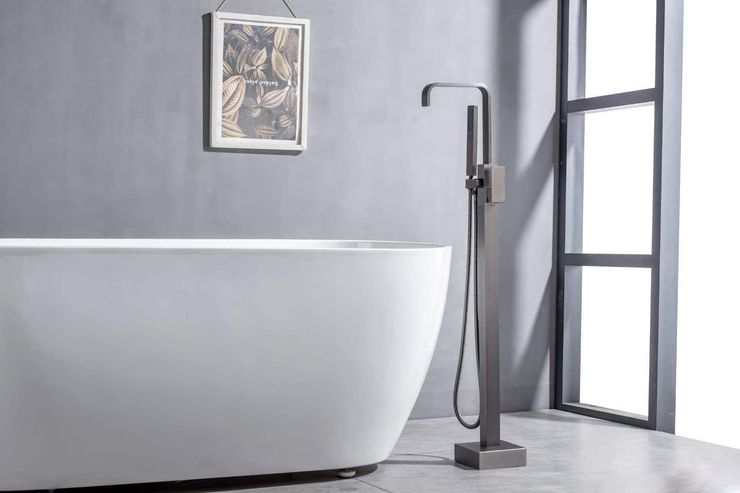 Modern Dual 7-spout Gunmetal Gray Bathtub Faucet 61022