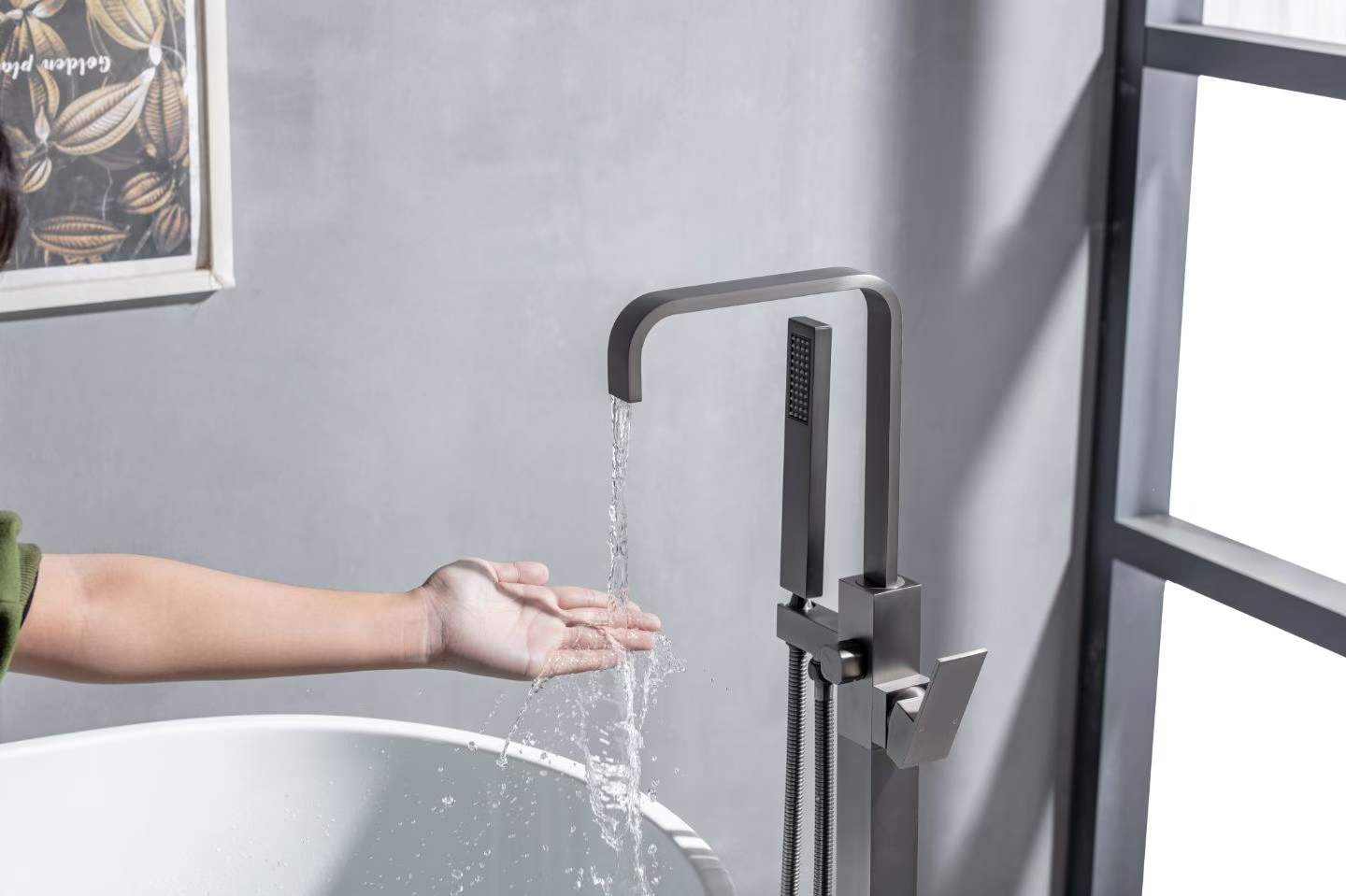Modern Dual 7-spout Gunmetal Gray Bathtub Faucet 61022