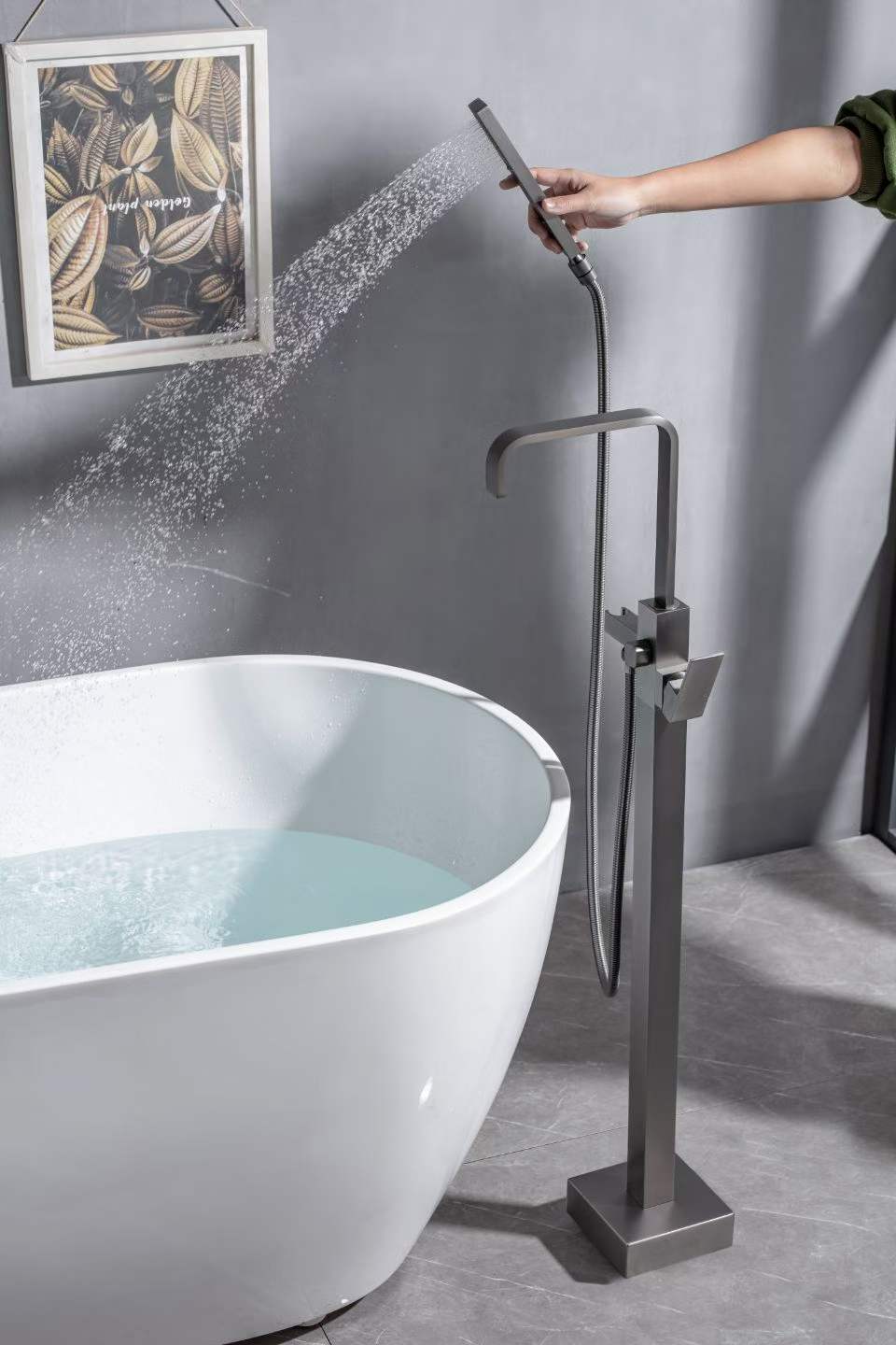 Modern Dual 7-spout Gunmetal Gray Bathtub Faucet 61022