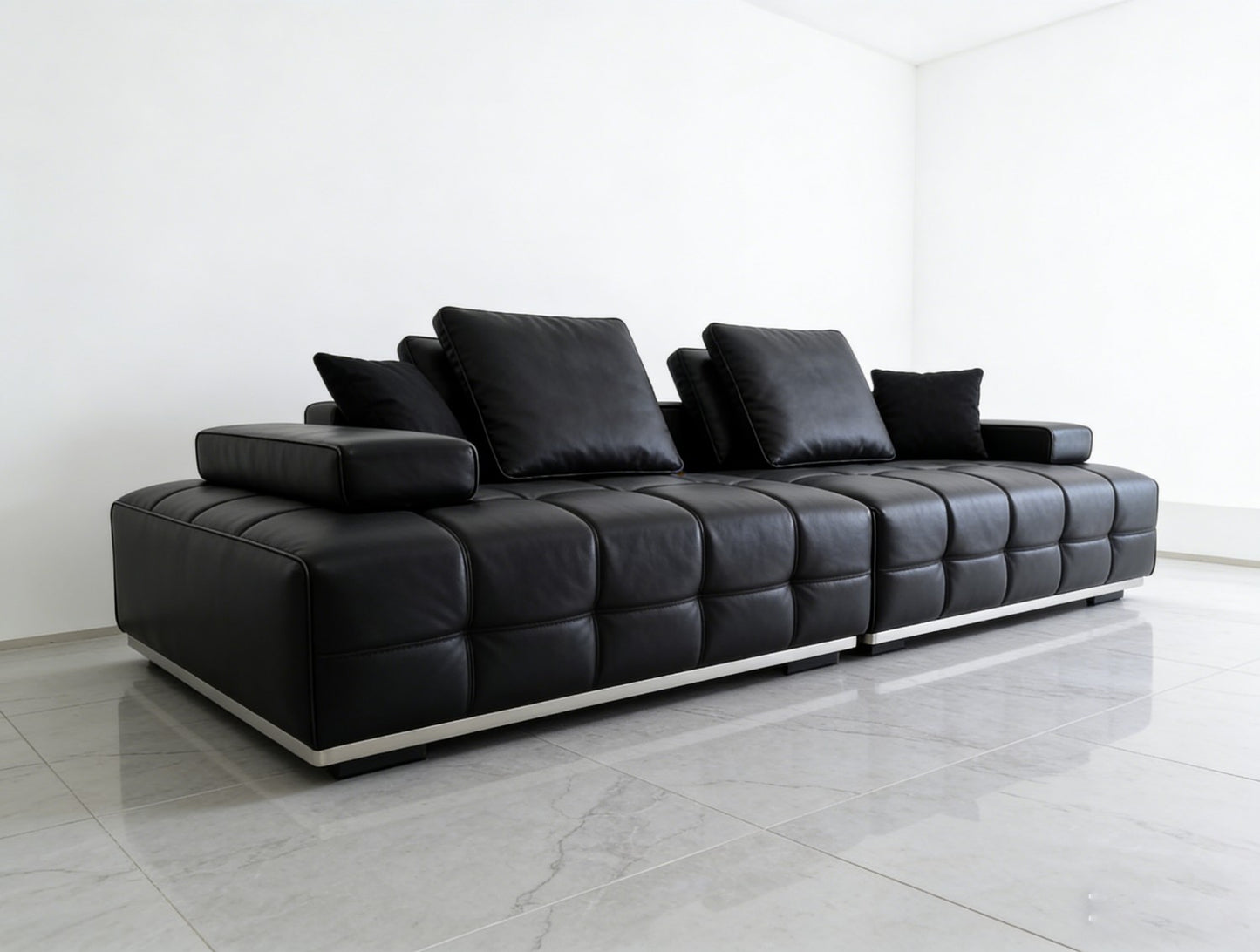 Black Modular Leather Sectional Sofa
