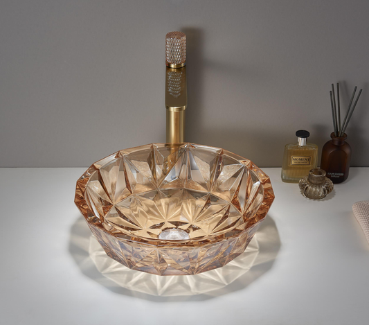 Amber Diamond Cut Glass Vessel Sink