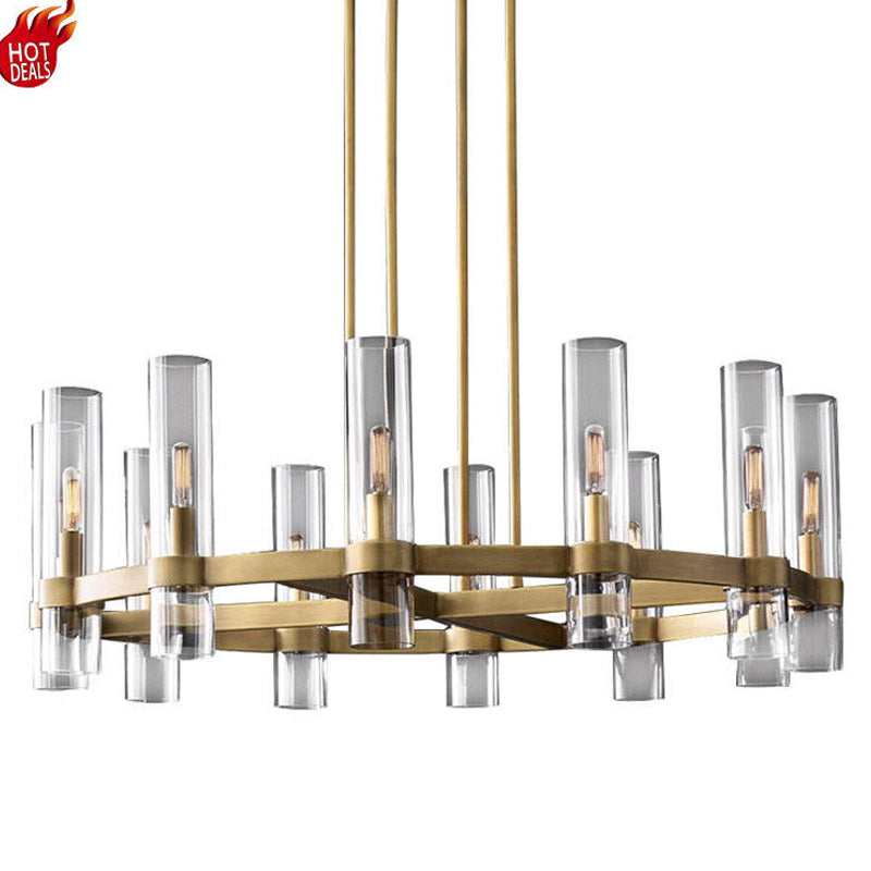 Large Industrial Round Glass Chandelier