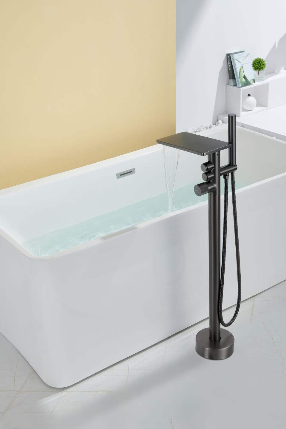 Gunmetal Gray Square Shelf Bathtub Faucet 81007-F