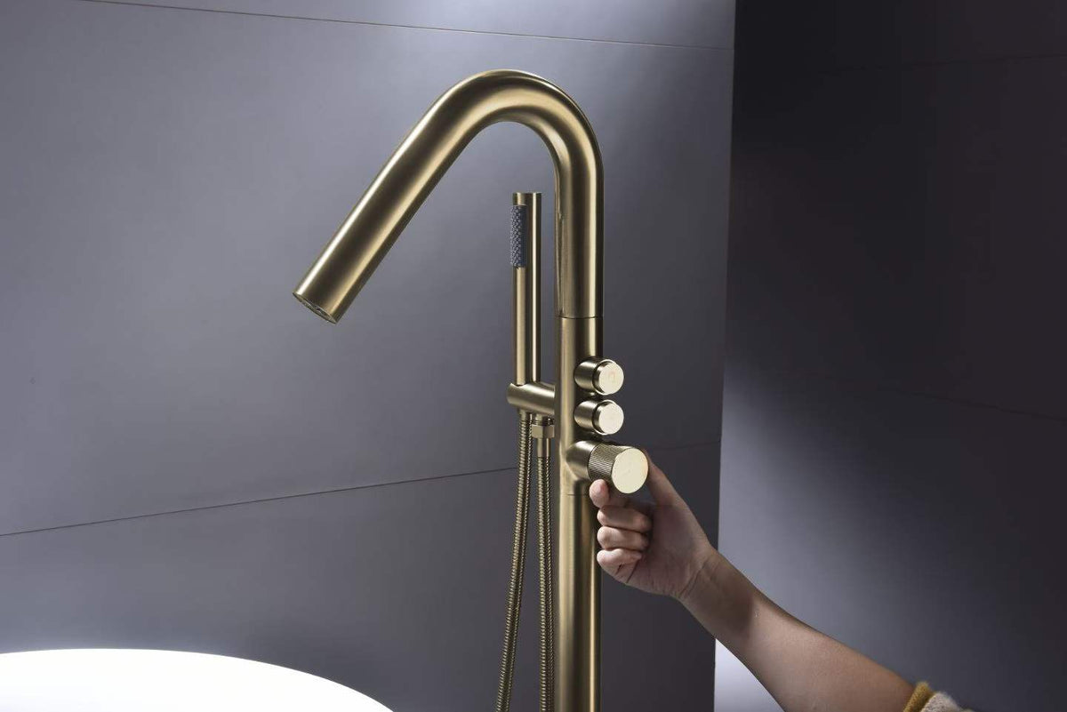 Floor-mounted Handwheel Brushed Gold Bathtub Faucet 81009