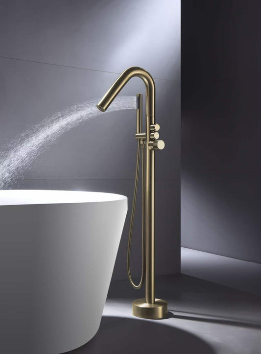 Floor-mounted Handwheel Brushed Gold Bathtub Faucet 81009