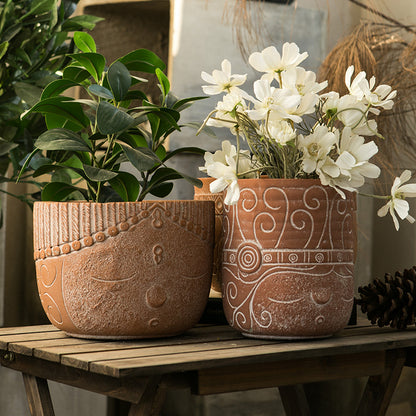 African Elemental Portrait Cement Vase