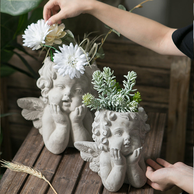 Little Angel Cement Flower Pot