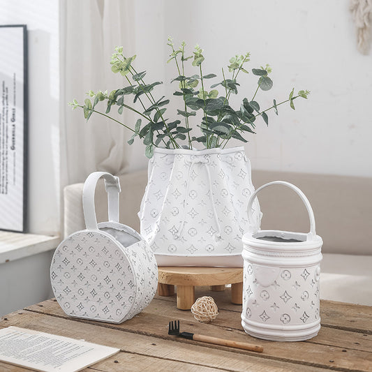 White Bag Shaped Cement Vase