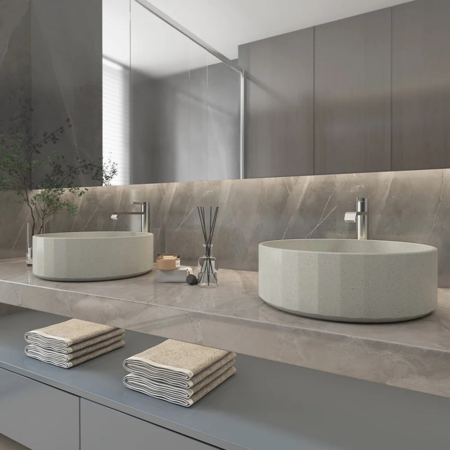 Grey Countertop Cement Washbasin
