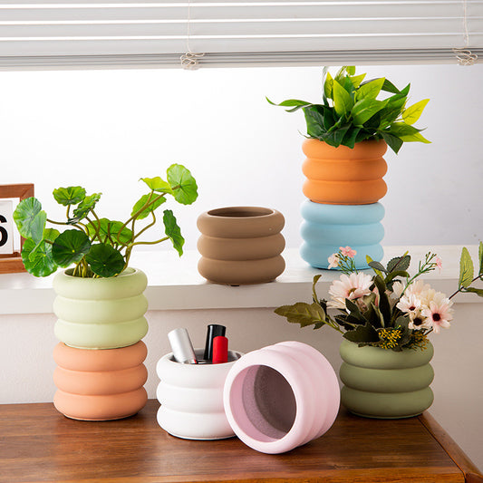 Circle Decorated Cement Vase