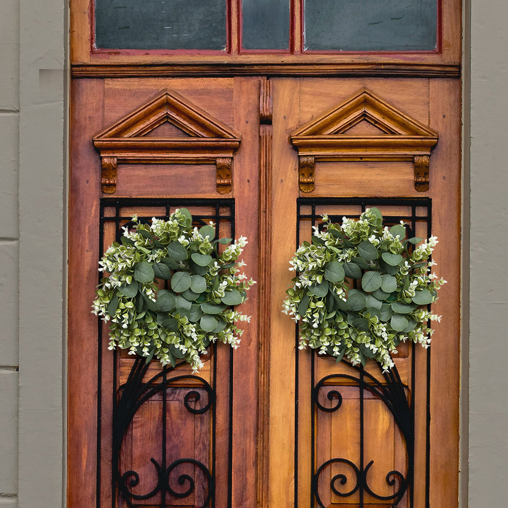 Simulated Green Plant Wreath with Wooden Board & Hemp Rope Hooks