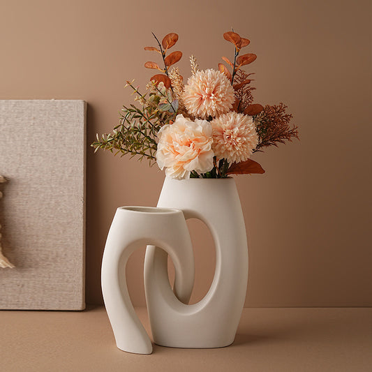 Ceramic White Vase And Irregular Flower Implement