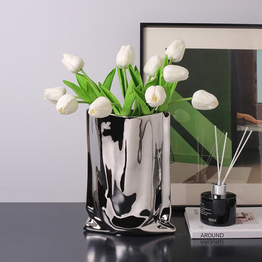 Electroplated Paper Bag Shaped Vase