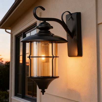 Black Iron Outdoor Wall Lantern, Customizable Size & Style