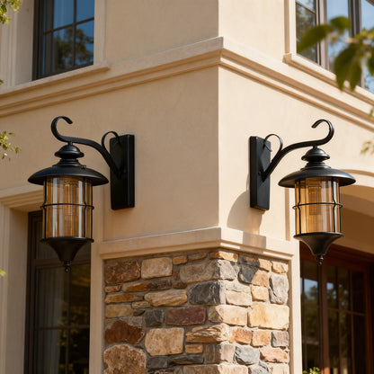 Black Iron Outdoor Wall Lantern, Customizable Size & Style
