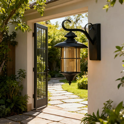 Black Iron Outdoor Wall Lantern, Customizable Size & Style