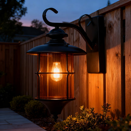 Black Iron Outdoor Wall Lantern, Customizable Size & Style