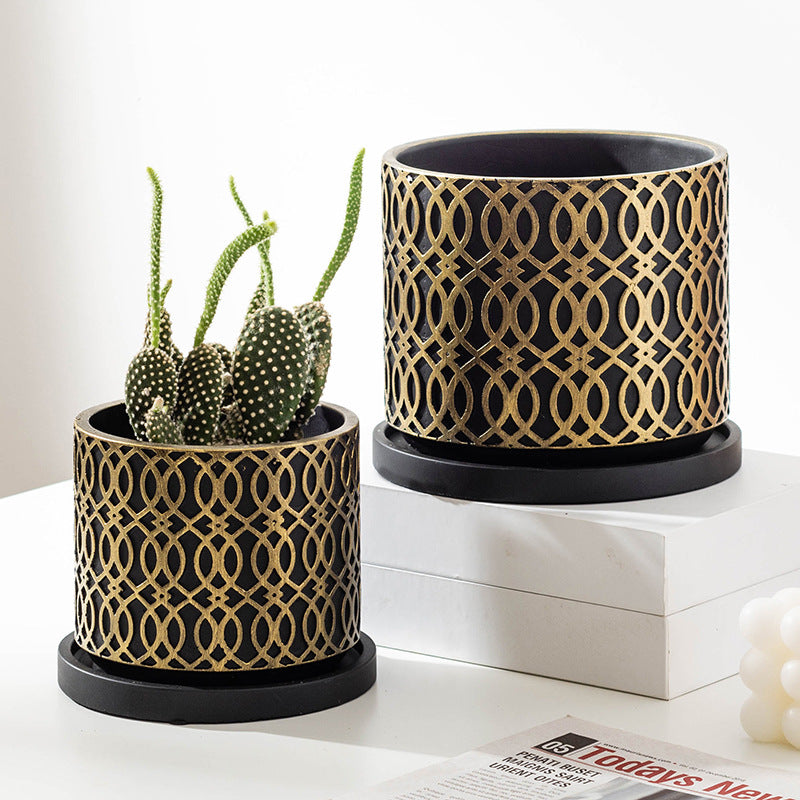 Golden Patterned Cement Handicraft Vase