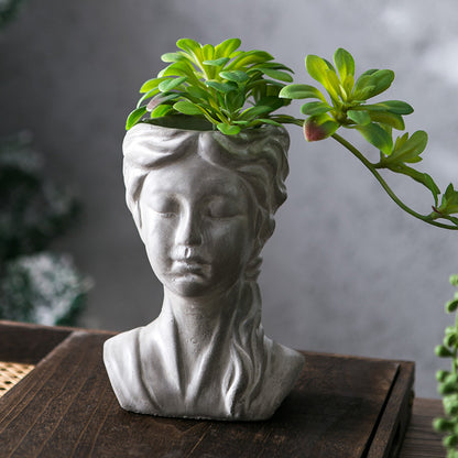 Girl Shaped Plant Cement Flowerpot