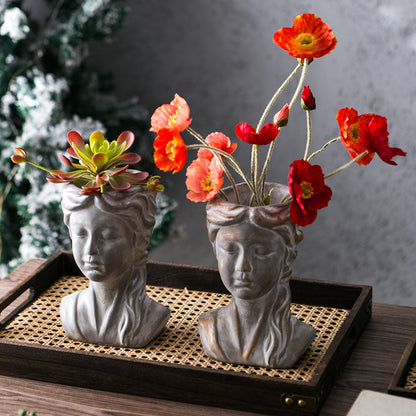 Girl Shaped Plant Cement Flowerpot