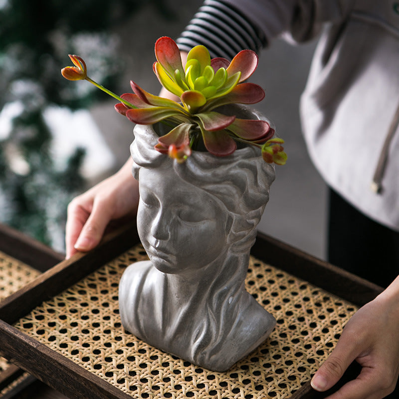 Girl Shaped Plant Cement Flowerpot