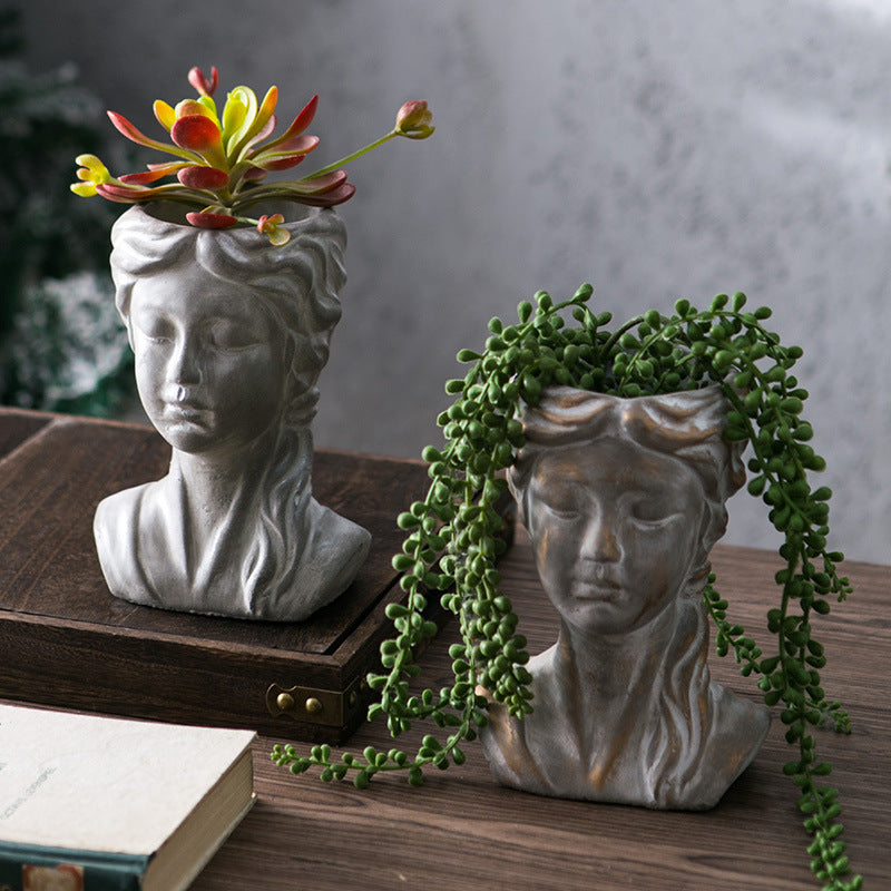 Girl Shaped Plant Cement Flowerpot