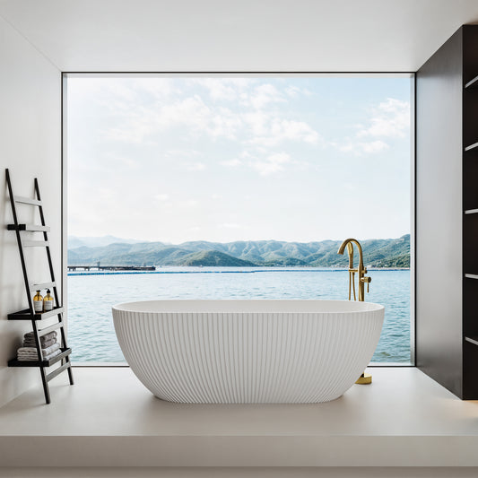 Vertical Fluted Oval Freestanding Solid Surface Bathtub 070